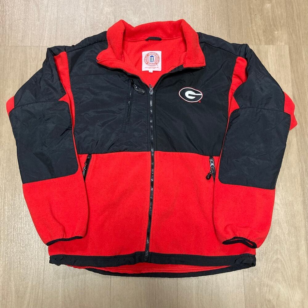 Vintage Georgia Bulldogs Full Zip Fleece Nylon Jacket Mens Size Large Red Black